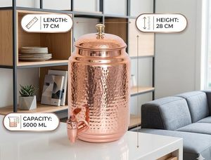 Pot à eau de luxe en cuivre martelé, lavable, avec couvercle, Matka ayurvédique, récipient de stockage et récipient isotherme pour usage domestique - Product Image 4