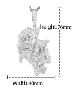 Mens Moissanite 925 Silver Double Face <b>Mask</b> Pendant Necklace Iced Out Gothic Statement Pendant Luxury Mens Jewellery - Product Image 6