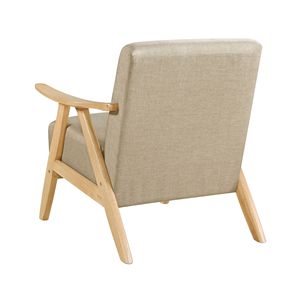 Fauteuil d'appoint moderne 1 pièce pour la maison, tissu marron clair, finition naturelle, bois d'hévéa massif, dossier rembourré, salon - Product Image 4