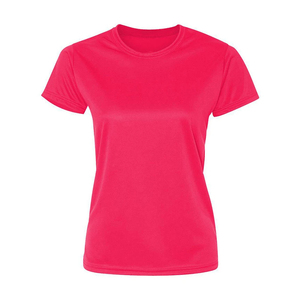 Camiseta de Manga Corta con Cuello Redondo para Mujer, Color Rosa Sólido, Secado Rápido, Poliéster, Ropa Casual para Todas las Temporadas, Corte Regular, Tejido Jersey - Product Image 1