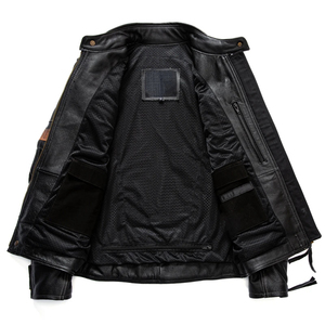 Men's Genuine Leather Motorcycle <b>Jacket</b> Stand Collar Zipper Closure Windproof <b>Slim</b> <b>Fit</b> Black Moto Biker Style Autumn Wear - Product Image 4