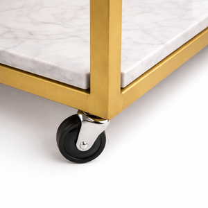 Chariot de bar en métal doré de luxe avec étagères en marbre blanc, chariot de service moderne sur roulettes pour la maison, l'hôtel et le restaurant - Product Image 4
