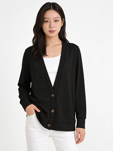 Cardigan en tricot minimaliste pour femme, manches longues, col en V, boutons sur le devant, pull léger à superposer - Product Image 3