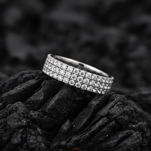 Triple Row Round Cut Moissanite Diamond Eternity Band in 925 Silver with Micro Pave Setting Luxury Full <b>Circle</b> Wedding <b>Ring</b> - Product Image 4