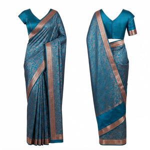 Sari contemporain pour femme, tenue drapée de créateur, vêtement traditionnel indien brodé, mode ethnique pour mariage et fête - Product Image 1