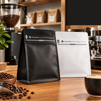 Sachet personnalisé biodégradable à fond plat avec fermeture éclair, scellé sur huit côtés, pour l'emballage de grains de café torréfiés et d'aliments pour animaux de compagnie, vente en gros OEM