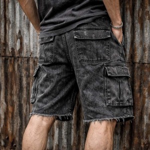 Pantalones Cortos de Mezclilla Cargo para Hombre con Logotipo Personalizado, Lavado Ácido, Negros, con Múltiples Bolsillos, Estilo Urbano, Rotos, Venta al Por Mayor - Product Image 4