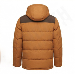 Parka à capuche marron pour homme avec poches, fermeture éclair, décontractée, résistante à l'eau, en toile, épaisseur standard, longueur longue, coupe droite - Product Image 2