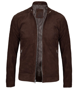 Windproof Anti-Bacterial <b>Suede</b> Leather <b>Jacket</b> with Stand Collar and Zipper Closure for Winter - Product Image 4