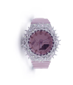 Montre-bracelet de luxe rose poudré avec verre serti de diamants, lunette à pointes en moissanite, boîtier en acier inoxydable, résistance à l'eau 10 bars - Product Image 1