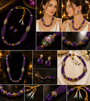 Ensemble de bijoux Arya Digital Vintage ethnique pour femme, collier, boucles d'oreilles et bague en résine acrylique, plaqué or, motif floral, pour mariage