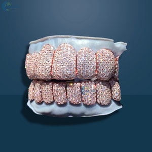 Hip Hop <b>Rose</b> Gold Teeth Grillz Iced Out 8 <b>Top</b> & 8 Bottom Set Custom Made 14K Solid <b>Rose</b> Gold Grillz For Men's - Product Image 5