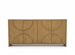 Buffet en bois moderne demi-cercle, meuble de rangement en bois à 4 portes avec panneau en arc, design moderne en arc - Product Image 3