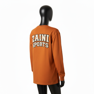 T-shirt à manches longues pour femme, en coton épais tricoté, col rond marron, avec logo en chenille, vêtement décontracté, en coton. - Product Image 5