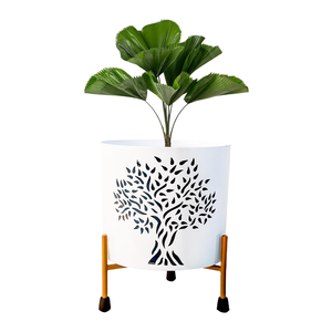 Elegante Maceta de Metal Blanca con Soporte Decorativo de Hierro, Moderna Maceta Elevada para Plantas de Interior, Suculentas y con Estilo - Product Image 3