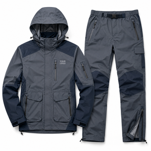 Ripstop Polyester Fabric Hooded Solid Two Piece Windbreaker Set <b>Zip</b> Pocket Chest Design Custom Color Combination OEM - Product Image 1