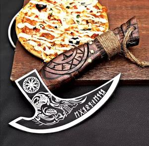 Handmade Stainless Steel Eco-Friendly Customizable High Quality Kitchen Pizza Cutter Vintage <b>Etched</b> with Wrap Wooden Handle - Product Image 1