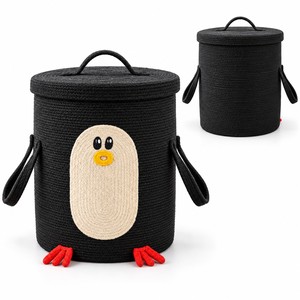 Cesta de Almacenamiento Personalizable 100% Yute Ecológica con Forma de Pingüino, con Tapa y Asas Laterales para Organización de Juguetes en la Guardería - Product Image 3