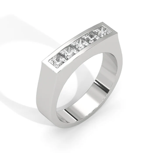 Bague à quatre faisceaux de diamants taillés carrés en argent sterling, design moderne et minimaliste avec variantes de diamants blancs et noirs - Product Image 5