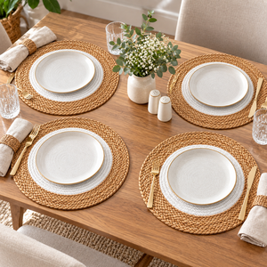 Set de table rond en jute tressé, centre blanc, bordure naturelle, style simple, décoration de la maison et de la table - Product Image 5