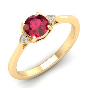 Bague de fiançailles en or jaune 14 carats massif avec pierre précieuse rubis et diamant rond de 0,02 ct, prix de gros REYES, pour femmes, cadeaux d'anniversaire - Product Image 2