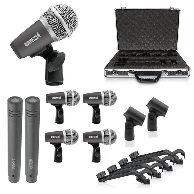 5 Core Drum Mic Kit 7 Piece XLR Wired Dynamic Microphone Set For Studio Stage Live Use With Case And Mounts