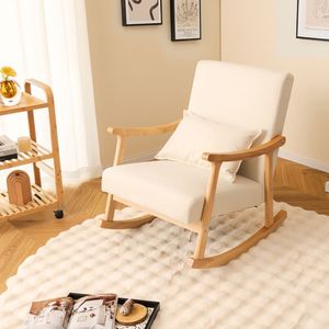 Fauteuil à bascule rembourré pour salon avec coussin et structure en bois d'hévéa - Product Image 3