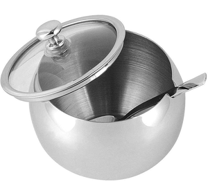 Food Grade Stainless Steel Sugar Bowl Best Selling Sale Tabletop Sugar <b>Container</b> with Lid Spoon - Product Image 1