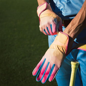 Gants de baseball tendance pour jeunes, en cuir rose avec accents bleus, design rembourré, pour le softball - Product Image 3