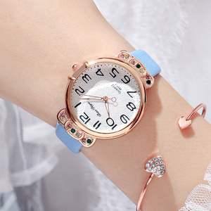 9797 New Product 2pcs Set Simple Women Watches With Bracelet Ladies Leather Wrist Watch <b>Clock</b> Montre Pour Femme - Product Image 1
