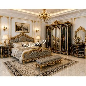 Juego de Muebles de Dormitorio Tallados en Oro Antiguo de Lujo, Diseño Popular, Juego de Muebles de Dormitorio Tallados, Cama King Size de Madera Tallada Clásica - Product Image 5