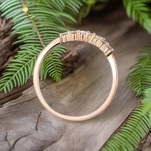 Yellow 925 Sterling <b>silver</b> Curved Wedding Band Marquise & Pear Cut Lab Diamond <b>Stacking</b> Wedding Band <b>Ring</b> Chevron Design Band - Product Image 4