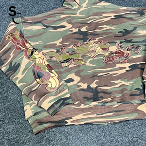 Sweat à capuche zippé personnalisé imprimé camouflage brodé, patchwork, 100% coton, tissu French Terry, double couche, respirant, écologique - Product Image 5