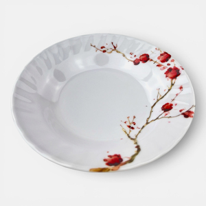 Melamine Dinnerware Set with Red Plum Blossom Design Round Plates Bowls <b>Cups</b> <b>Saucers</b> Modern Pigmented Non-Toxic Dishwasher Safe - Product Image 6