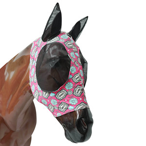 Protège-mouches imprimé pour chevaux avec oreilles protégées et couverture en maille noire - Product Image 2
