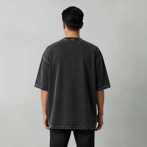 เสื้อยืดผู้ชายสไตล์สตรีทแวร์ทรงหลวมใส่สบายสำหรับฤดูร้อน ผ้าคอตตอน 100% หนัก 280GSM ล้างสีแบบแอซิดวอช สินค้าขายดี - Product Image 5