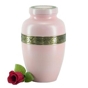 โถใส่เถ้ากระดูกโลหะสีชมพูสุดหรูพร้อมดีไซน์กุหลาบและเคลือบเงา - Product Image 4