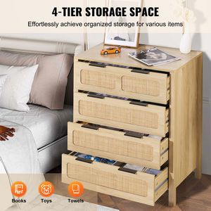 Cassettiera Boho in Rattan Naturale a 4 Cassetti con Ampio Spazio di Archiviazione per Camera da Letto e Soggiorno in Stile Rustico - Product Image 3