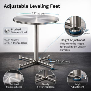 Mesa Redonda Comercial <span class=keywords><strong>con</strong></span> Tablero Negro y <span class=keywords><strong>Base</strong></span> <span class=keywords><strong>de</strong></span> Acero Inoxidable para Restaurante, Bistro, Hotel, Eventos y Bodas - Product Image 5