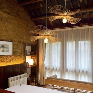 Wholesale High Quality 2-Layer Bamboo Lampshade Pendant <b>Lights</b> Modern Mediterranean for Home Decor Hotel Living Room <b>Ceiling</b> - Product Image 1
