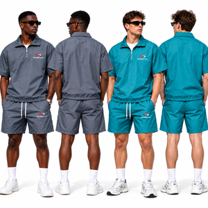 Conjunto de Camiseta y Pantalones Cortos Deportivos de Verano para Hombre, Personalizados por el Fabricante, Transpirables, de Secado Rápido, con Capucha, de Manga Corta, 100% Poliéster - Product Image 3