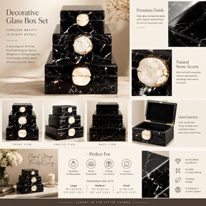 Boîte de rangement pour bijoux en verre effet marbre noir avec bouton en agate naturelle, finition brillante, organisateur décoratif pour souvenirs - Product Image 5