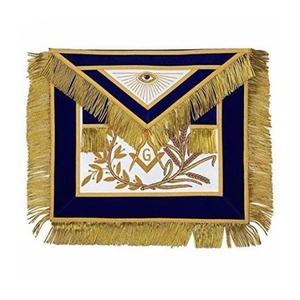 Delantal Masónico de Primera Calidad para Maestro Masón, de Terciopelo Azul con Flecos Dorados, Bordado a Mano MAP-0094 - Product Image 1