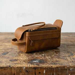 Genuine Leather Toiletry Bag Mens Dopp <b>Kit</b> Travel Wash Bag <b>Shaving</b> <b>Kit</b> Pouch Waterproof Lining Bulk Factory TYG-0265 - Product Image 3
