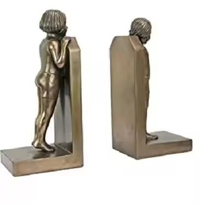 Contemporary Brass Finish Sculptural Bookends 2Pcs Metal Handicraft Rectangular Design for Adults <b>Book</b> Stopper - Product Image 1