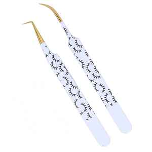 High Quality New Design Printed Lash White 7 Gold Tweezers for Russian Volume Eyelash Extension Tweezers Set for Eye Make up - Product Image 6