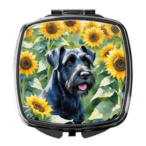 Schnauzer gigante girasoles compacto plegable de mano espejo de maquillaje portátil de viaje espejo decorativo regalo para mujeres y niñas - Product Image 1
