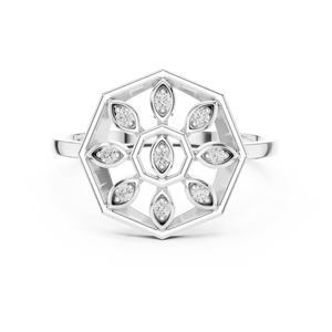 Anillo minimalista con flor de forma redonda y diamante de corte redondo para mujer, banda de oro macizo de 14k, ideal para regalo, compromiso, aniversario, boda. - Product Image 5