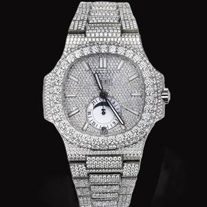 Montre personnalisée pour homme, cadran en verre blanc, mouvement à quartz, diamants en moissanite, style hip-hop, mécanique - Product Image 5