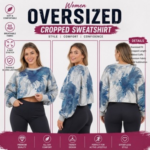 Sudadera Corta Oversize para Mujer, Estampado por Sublimación, Ropa de Invierno, Top de Forro Polar, Camiseta Corta de Felpa Francesa con Efecto Tie-Dye para Mujer - Product Image 4